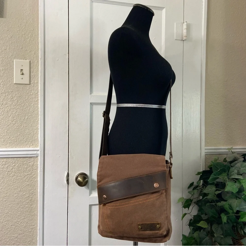Augur Unisex Canvas & Leather Vintage Army Style Messenger Crossbody Bag